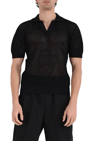 LANEUS Truien, Heren, Zwart, L, Nylon, Gebreide Polo Shirt Regular Fit