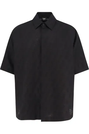 Fendi Overhemden, Heren, Zwart, M, Katoen, Jacquard Linnen Katoenen Overhemd met Borduursel