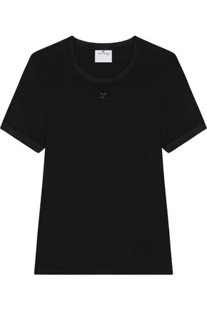 Courrèges Tops, Dames, Zwart, S, Katoen, Zwart T-shirt met ronde hals