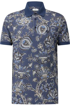 Etro Tops, Heren, Blauw, M, Katoen, Polo Shirt met Paisley-patroon