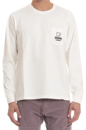 C.P. Company Tops, Heren, Wit, S, Katoen, T-shirt van katoen met lange mouwen en zak