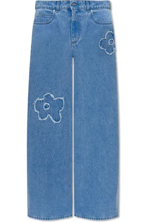 Marni Jeans, Dames, Blauw, XS, Katoen, Wide Leg Jeans met Patch Details