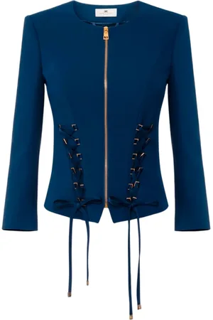 Elisabetta Franchi Jassen, Dames, Blauw, L, Polyester, Double-Breasted Stretch Crepe Jas