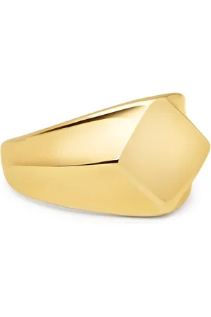 Nialaya Accessoires, Heren, Geel, 58 MM, Vierkante roestvrijstalen ring met gouden plating