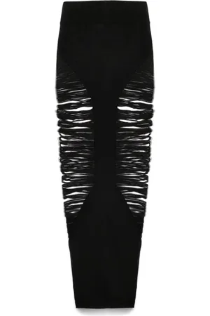 Rick Owens Rokken, Dames, Zwart, S, Zwarte Distressed Elastische Taille Rok