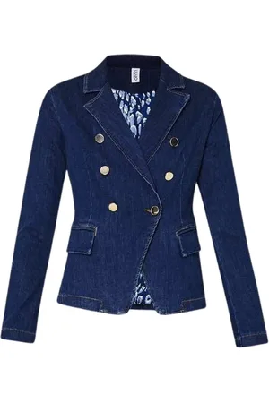 Liu Jo Jassen, Dames, Blauw, M, Denim, Double-breasted Denim Blazer