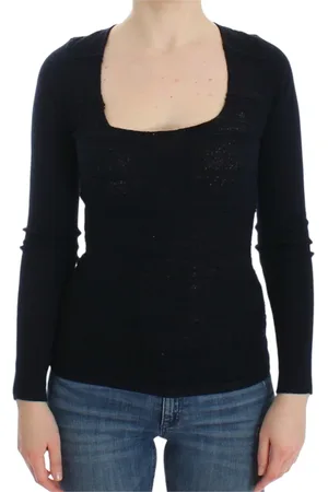ERMANNO SCERVINO Truien, Dames, Blauw, M, Wol, Blauwe wollenmix longsleeve trui