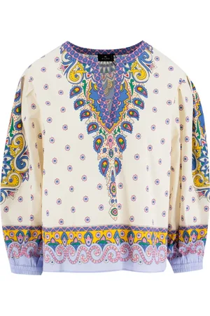 Etro Blouses & Shirts, Dames, Veelkleurig, M, Katoen, Cotton Paisley Print V-Neck Blouse