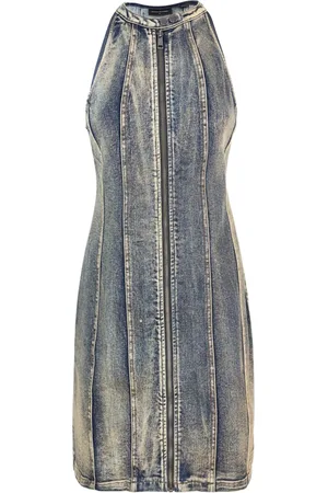 Daily paper Kleedjes, Dames, Blauw, S, Katoen, Blauwe Jurk met Rits aan de Voorkant