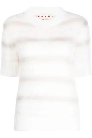 Marni Truien, Dames, Wit, S, Wol, Geborstelde Mohair T-shirt