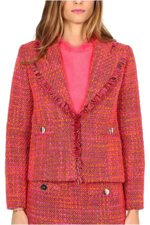 Liu Jo Jassen, Dames, Rood, M, Katoen, Kort Bouclé Blazer