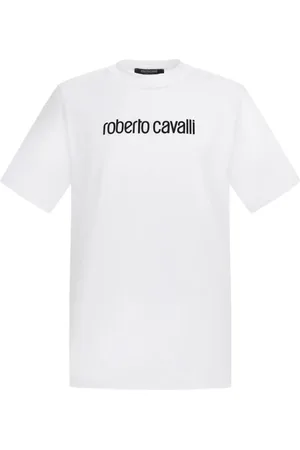 Roberto Cavalli Tops, Heren, Wit, S, Katoen, Logo T-shirt Wit Made in Italy