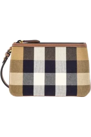 Burberry Tassen, Dames, Bruin, ONE Size, Katoen, Peyton House Check Clutch Pouch