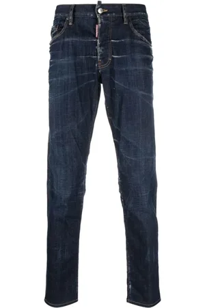 Dsquared2 Jeans, Heren, Blauw, S, Katoen, Cleached Effect Jeans met Knoopsluiting