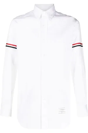 Thom Browne Overhemden, Heren, Wit, L, Katoen, RWB Stripe Detail Sleeve Shirt
