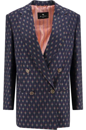 Etro Jassen, Dames, Veelkleurig, 2Xs, Katoen, Double-Breasted Blazer All-Over Motief
