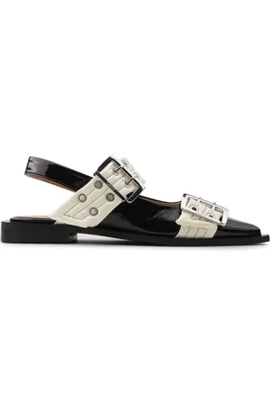 Ganni Schoenen, Dames, Zwart, 41 EU, Katoen, Ballerina`s met brede gesp