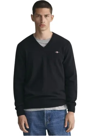 GANT Sweatshirts & Hoodies, Heren, Zwart, XL, Wol, Ultra Fine Wool V-Neck Trui