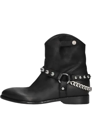 Elena Iachi Schoenen, Dames, Zwart, 40 EU, Leer, Stijlvolle Bikerlaarzen met Western Accent
