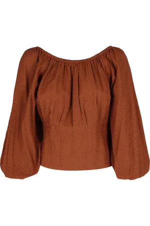 FEDERICA TOSI Blouses & Shirts, Dames, Oranje, XS, Katoen, Katoenen Off-Shoulder Blouse Elastische Randen