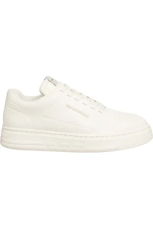 Emporio Armani Schoenen, Dames, Wit, 38 EU, Leer, Effen Lace-Up Sneakers