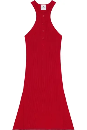Courrèges Kleedjes, Dames, Rood, XS, Polyester, Rode Geborduurde Logo Racerback A-lijn Jurk