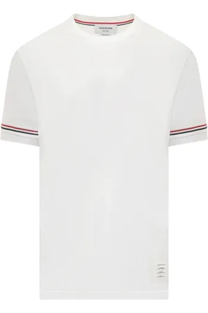 Thom Browne Tops, Heren, Wit, L, Katoen, Rib Cuff Tee
