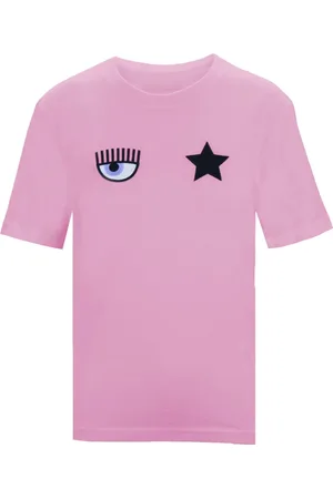 Chiara Ferragni Tops, Dames, Roze, M, Katoen, Geborduurde T-shirt met korte mouwen
