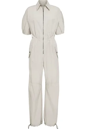 Brunello Cucinelli Jumpsuits & Playsuits, Dames, Grijs, S, Katoen, Katoenen jumpsuit met pofmouwen