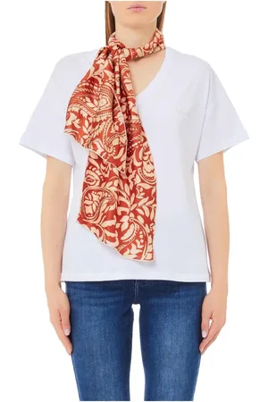 Liu Jo Tops, Dames, Wit, L, Katoen, Sjaal Patroon Dames T-shirt