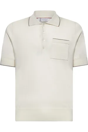 Brunello Cucinelli Tops, Heren, Wit, L, Katoen, Beige Katoenen Poloshirt