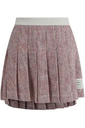 Thom Browne Rokken, Dames, Roze, S, Tweed, Geplooide Tweed Minirok met Elastische Tailleband