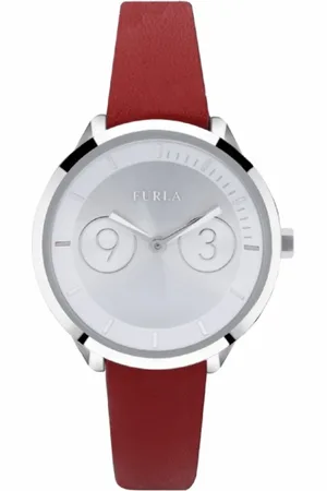 Furla Accessoires, Dames, Grijs, ONE Size, Leer, Roestvrijstalen Dameshorloge Zilver Leer