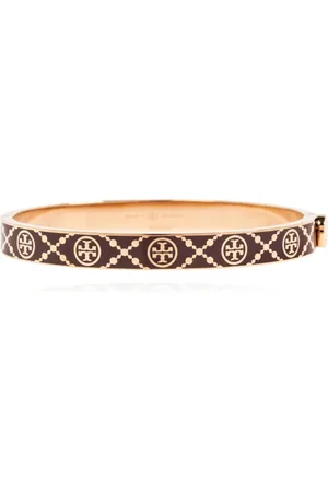 Tory Burch Accessoires, Dames, Bruin, M, Monogram Miller Stud Scharnier Armband