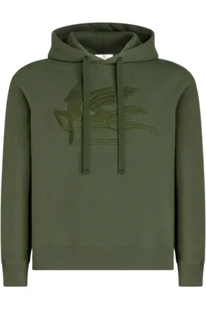 Etro Sweatshirts & Hoodies, Heren, Groen, S, Katoen, Logo Geborduurd Hoodie met Trekkoord