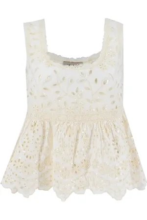 ERMANNO SCERVINO Tops, Dames, Wit, S, Katoen, Cotton Macramé Lace Floral Top