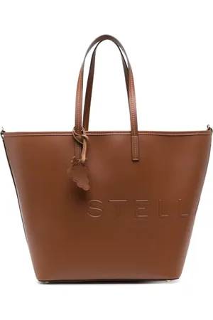 Stella McCartney Tassen, Dames, Bruin, ONE Size, Leer, Monogram Tote Bag met Slanke Handvatten