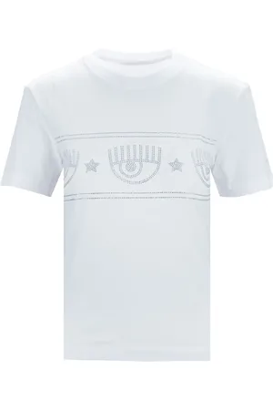Chiara Ferragni Tops, Dames, Wit, L, Katoen, Crystal Logo T-shirt