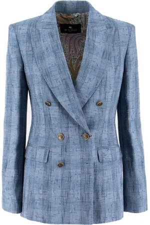 Etro Jassen, Dames, Blauw, XS, Katoen, Flamed Fabric Double-Breasted Jasje