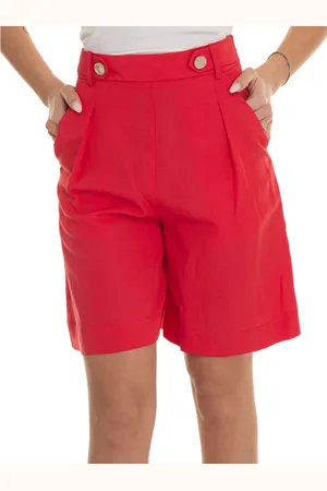 Liu Jo Korte broeken, Dames, Rood, M, Linnen, Gold Button Bermuda Shorts