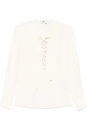 Elisabetta Franchi Blouses & Shirts, Dames, Wit, M, Blouse met vetersluiting