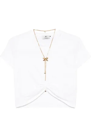 Elisabetta Franchi Tops, Dames, Wit, S, Katoen, Chique Ivoor Jersey Katoenen T-shirt
