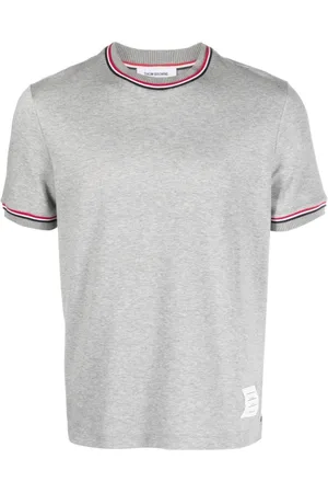 Thom Browne Tops, Heren, Grijs, 2Xl, Katoen, T-shirt met logopatch en strepen