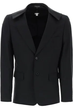 Comme des Garçons Jassen, Heren, Zwart, M, Satijn, Satijnen Blazer met Kraag