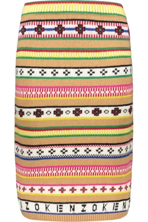 Kenzo Rokken, Dames, Veelkleurig, S, Katoen, Geribbelde Gebreide Rok met Jacquard Logo