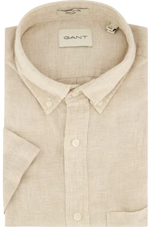 GANT Overhemden, Heren, , 2Xl, Linnen, Regular Linnen Houndstooth Shirt met Korte Mouwen