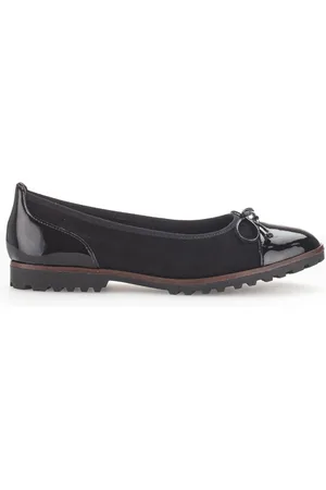 Gabor Schoenen, Dames, Zwart, 42 EU, Leer, Zwarte Velvet en Lak Ballerina`s
