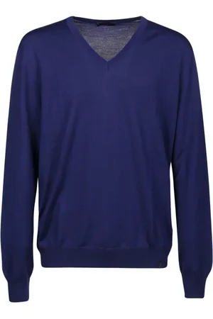 FAY Truien, Heren, Blauw, S, Wol, V-hals Trui