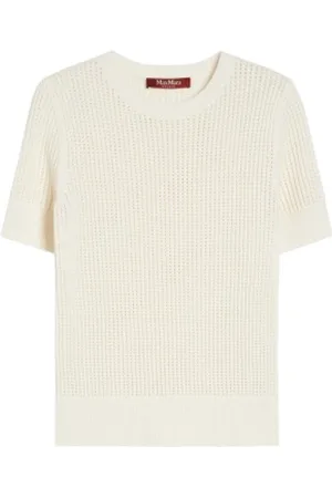 Max Mara Truien, Dames, Wit, M, Leer, Viscose Jumper met Visneteffect