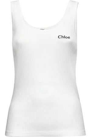 Chloé Tops, Dames, Wit, S, Katoen, Geborduurd Logo Ribgebreide Tanktop